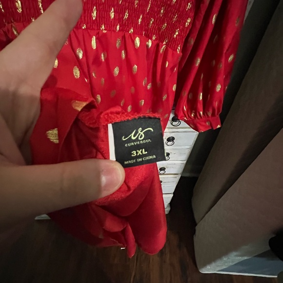 CurveSoul polka Dot V-Neck lantern sleeve midi Size 3X 22W 24W Plus-Size Dress - Picture 10 of 14